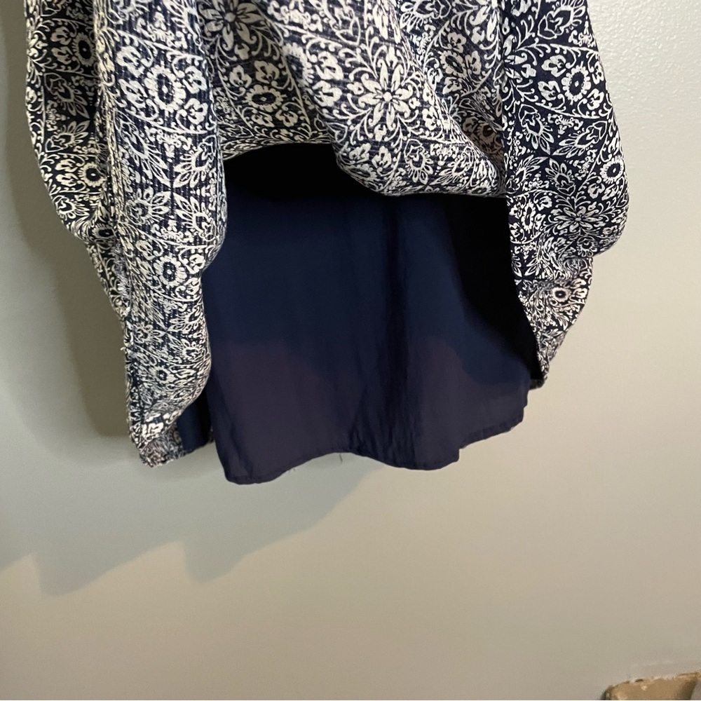 KNOX ROSE SZ/M Dress Blue and White with Lace Cold Shoulders Sleeve Floral Lined - Picture 4 of 8